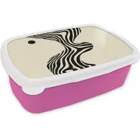 MuchoWow Broodtrommel Roze - Lunchbox Beige - Lijnen - Golvend - Abstract - Brooddoos 18x12x6 cm - Brood lunch box - Broodtrommels voor kinderen en volwassenen
