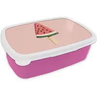 MuchoWow Broodtrommel Roze - Lunchbox Watermeloen - Ijsje - Pitjes - Rood - Brooddoos 18x12x6 cm - Brood lunch box - Broodtrommels voor kinderen en volwassenen