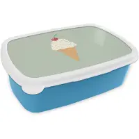 MuchoWow Broodtrommel Blauw - Lunchbox Illustratie - Ijsje - Spikkels - Kers - Brooddoos 18x12x6 cm - Brood lunch box - Broodtrommels voor kinderen en volwassenen