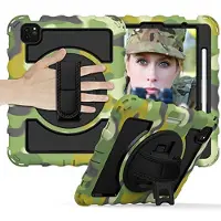 Romon iPad Pro 11 2021 / iPad Air 5 Hoes – Robuuste Camouflage Beschermhoes met Schermbeschermer, Penhouder, 360° Draaibare Handgreep, Standaard & Schouderriem – 3-laags Hybride Tablet Cover - leger - army