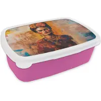 MuchoWow Broodtrommel Roze - Lunchbox Portret - Sieraden - Schilderachtig - Brooddoos 18x12x6 cm - Brood lunch box - Broodtrommels voor kinderen en volwassenen