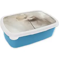MuchoWow Broodtrommel Blauw - Lunchbox Bloem - Beige - Verf - Schaduw - Brooddoos 18x12x6 cm - Brood lunch box - Broodtrommels voor kinderen en volwassenen