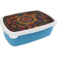 MuchoWow Broodtrommel Blauw - Lunchbox Mandala - Cirkels - Patronen - Brooddoos 18x12x6 cm - Brood lunch box - Broodtrommels voor kinderen en volwassenen