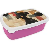 MuchoWow Broodtrommel Roze - Lunchbox Zijaanzicht - Vrouw - Vormen - Brooddoos 18x12x6 cm - Brood lunch box - Broodtrommels voor kinderen en volwassenen