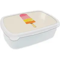 MuchoWow Broodtrommel Wit - Lunchbox Waterijsje - Retro - Stokje - Roze - Brooddoos 18x12x6 cm - Brood lunch box - Broodtrommels voor kinderen en volwassenen