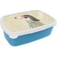 MuchoWow Broodtrommel Blauw - Lunchbox Hond - Zonnebril - Sjaal - Brooddoos 18x12x6 cm - Brood lunch box - Broodtrommels voor kinderen en volwassenen