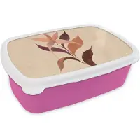 MuchoWow Broodtrommel Roze - Lunchbox Minimalistisch - Bloem - Bladeren - Beige - Brooddoos 18x12x6 cm - Brood lunch box - Broodtrommels voor kinderen en volwassenen