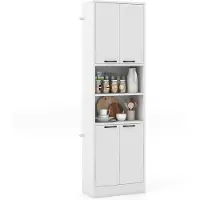 Costway Keukenkast, 190 cm hoog, hoge kast met deuren, planken, veiligheidsscharnieren en kantelbeveiliging, dressoir, vrijstaand, multifunctionele kast voor eetkamer, woonkamer, wit