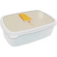 MuchoWow Broodtrommel Wit - Lunchbox Oranje - Stokje - Waterijsje - Brooddoos 18x12x6 cm - Brood lunch box - Broodtrommels voor kinderen en volwassenen