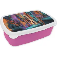 MuchoWow Broodtrommel Roze - Lunchbox Abstract - Figuren - Kleurrijk - Brooddoos 18x12x6 cm - Brood lunch box - Broodtrommels voor kinderen en volwassenen
