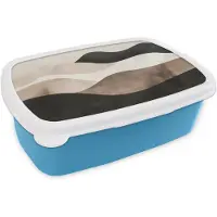 MuchoWow Broodtrommel Blauw - Lunchbox Abstract - Landschap - Golven - Crèmekleur - Brooddoos 18x12x6 cm - Brood lunch box - Broodtrommels voor kinderen en volwassenen