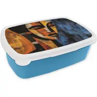 MuchoWow Broodtrommel Blauw - Lunchbox Abstract - Portret - Kleurvakken - Brooddoos 18x12x6 cm - Brood lunch box - Broodtrommels voor kinderen en volwassenen