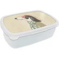 MuchoWow Broodtrommel Wit - Lunchbox Quote - Hond - Zonnebril - Brooddoos 18x12x6 cm - Brood lunch box - Broodtrommels voor kinderen en volwassenen