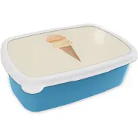 MuchoWow Broodtrommel Blauw - Lunchbox Minimalistisch - Schepijs - Hoorntje - Beige - Brooddoos 18x12x6 cm - Brood lunch box - Broodtrommels voor kinderen en volwassenen