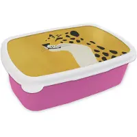 MuchoWow Broodtrommel Roze - Lunchbox Cheetah - Illustratie - Geel - Brooddoos 18x12x6 cm - Brood lunch box - Broodtrommels voor kinderen en volwassenen