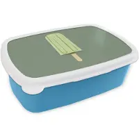 MuchoWow Broodtrommel Blauw - Lunchbox Groen - Waterijsje - Stokje - Illustratie - Brooddoos 18x12x6 cm - Brood lunch box - Broodtrommels voor kinderen en volwassenen