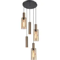 Highlight 5 Lichts Hanglamp Perugia Zwart Met Koper Brons