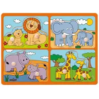 Woody 4 in 1 knop puzzel - Dieren - Ontwikkelt fijne motoriek - Meerkleurig