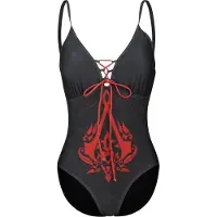 Assassin's creed - Gaming Zwempak - Crest - S tot XXL - voor Vrouwen - zwart-rood | Maat XXL