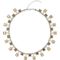 Behave – Statement ketting dames zilverkleur – Bruine glasstenen – Feestelijk – 34 + 5 cm