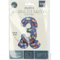 Folat Staande folieballon colorful dots cijfer 3 - 72cm