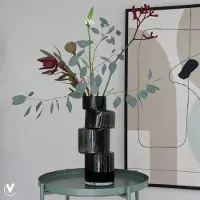 Vase the World Vaas Bandon | Grijs - Grey | uniek design | Mond geblazen Glas | Ø13 x H35 cm