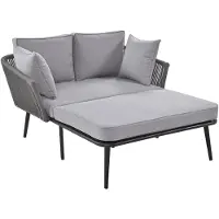 Merax Loungebank voor Buiten – Tuinbank met Ligfunctie en Dikke Kussens – Weerbestendig – Handgeweven Design – Grijs