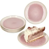 MamboCat Set van 6 REACTIVE GLAZE PARIS taartborden crème & roze in steengoed