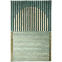 Brinker Carpets Fano Green Vloerkleed - 170 x 230 cm - Groen - Rechthoekig - Wol - Eetkamer, Woonkamer - Geometrisch, Strepen - Retro, Modern