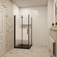 Sanexo Douchecabine Rechthoek Black Poppy Vouwdeur 120 cm met Vaste Wand 90 cm 6mm Semi Gesatineerd Glas Mat Zwart
