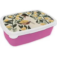 MuchoWow Broodtrommel Roze - Lunchbox Vrouw - Mand - Citroenen - Bladeren - Brooddoos 18x12x6 cm - Brood lunch box - Broodtrommels voor kinderen en volwassenen