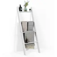 Costway Handdoekhouder, 5 niveaus, ladderrek, handdoekladder, plafondladder, hout, handdoekstandaard, grijs, voor woonkamer, badkamer (wit)