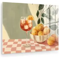 MuchoWow Glasschilderij 160x120 cm - Schilderij acrylglas - Citroenen - Glas - Tafelkleed - Geblokt - Foto op glas - Muurdecoratie woonkamer - Wanddecoratie slaapkamer - Schilderijen