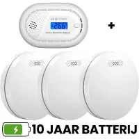 Aroha Safety Pro brandpreventieset - 3 Rookmelders & 1 CO melder - 10 jaar batterij & sensor - Extra dun design brandmelder - Koolmonoxidemelder - Multipack 4 set