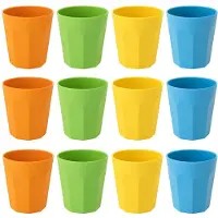 Benza Set van 12 Kunststof Bekers – 300 ml – Onbreekbaar – 4 Kleuren (Geel, Oranje, Blauw, Groen) – Vaatwasserbestendig – Polypropyleen – Herbruikbaar