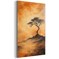 MuchoWow Aluminium schilderij 40x60 cm - Wanddecoratie metaal - Boom - Landschap - Oranje - Metalen muurdecoratie woonkamer - Decoratie industrieel - Foto op dibond - Industriële accessoires slaapkamer