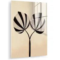 MuchoWow Glasschilderij 120x160 cm - Schilderij acrylglas - Bladeren - Gestreept - Stengel - Beige - Foto op glas - Muurdecoratie woonkamer - Wanddecoratie slaapkamer - Schilderijen