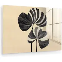MuchoWow Glasschilderij 180x120 cm - Schilderij acrylglas - Zwart - Bladeren - Strepen - Minimalistisch - Foto op glas - Muurdecoratie woonkamer - Wanddecoratie slaapkamer - Schilderijen