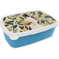 MuchoWow Broodtrommel Blauw - Lunchbox Vrouw - Mand - Citroenen - Bladeren - Brooddoos 18x12x6 cm - Brood lunch box - Broodtrommels voor kinderen en volwassenen