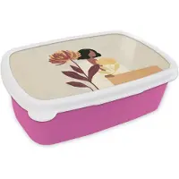 MuchoWow Broodtrommel Roze - Lunchbox Vrouw - Minimalistisch - Bloem - Brooddoos 18x12x6 cm - Brood lunch box - Broodtrommels voor kinderen en volwassenen