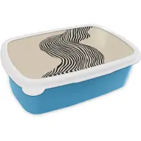 MuchoWow Broodtrommel Blauw - Lunchbox Golvend - Lijnen - Abstract - Silhouet - Brooddoos 18x12x6 cm - Brood lunch box - Broodtrommels voor kinderen en volwassenen