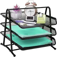BOTC Brievenbak 3 Vakken - 3 Uitschuifbare Lagen - Bureau Organizer - Bureau organizer - Metaal - Zwart