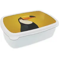 MuchoWow Broodtrommel Wit - Lunchbox Toekan - Minimalistisch - Snavel - Oranje - Brooddoos 18x12x6 cm - Brood lunch box - Broodtrommels voor kinderen en volwassenen