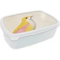 MuchoWow Broodtrommel Wit - Lunchbox Vogel - Minimalistisch - Geel - Brooddoos 18x12x6 cm - Brood lunch box - Broodtrommels voor kinderen en volwassenen