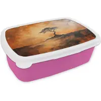 MuchoWow Broodtrommel Roze - Lunchbox Boom - Landschap - Oranje - Brooddoos 18x12x6 cm - Brood lunch box - Broodtrommels voor kinderen en volwassenen