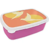 MuchoWow Broodtrommel Roze - Lunchbox Vogels - Cirkels - Geel - Brooddoos 18x12x6 cm - Brood lunch box - Broodtrommels voor kinderen en volwassenen