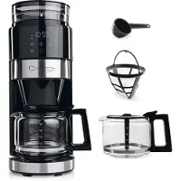 DS Produkte koffiemachine met molen | Filterkoffiezetapparaat met glazen kan | 900W filtermachine met touchdisplay en timerfunctie voor tot 10 kopjes | 1,25 liter koffiekan | Voor bonen en gemalen koffie
