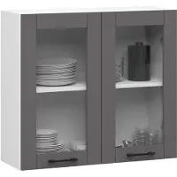 Akord Vitrinekast, Keukenkast modulaire OLIWIA W80 H720 met 2 Deuren / Hangkast / Bovenkast / Furniture Factory / Wit - Grafietgrijs / 80 x 72 x 30 cm