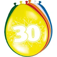 Folat Verjaardag leeftijd ballonnen 30 jaar - 16x - multi - 30 cm - feestartikelen/versieringen