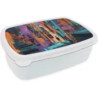 MuchoWow Broodtrommel Wit - Lunchbox Abstract - Figuren - Kleurrijk - Brooddoos 18x12x6 cm - Brood lunch box - Broodtrommels voor kinderen en volwassenen